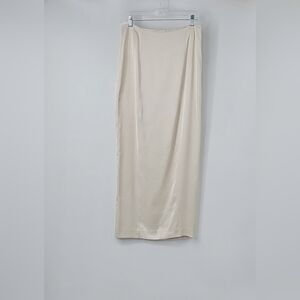 Express Elegant Champagne Satin Maxi Skirt wDramatic Back Split GlamCocktail NYE